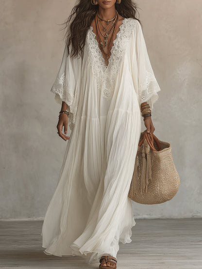 CORALIE | ROBE LONGUE EN CHIFFON IVOIRE ET DENTELLE