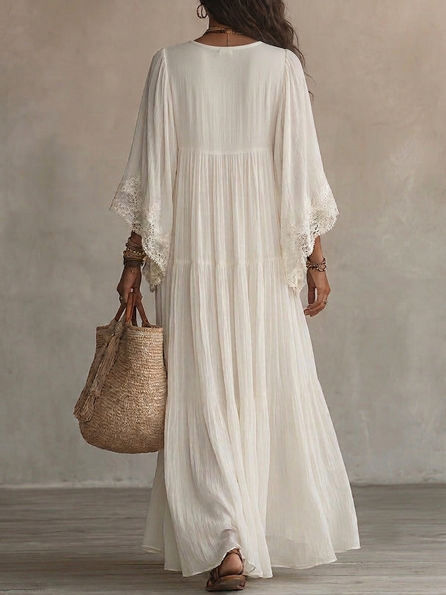 CORALIE | ROBE LONGUE EN CHIFFON IVOIRE ET DENTELLE