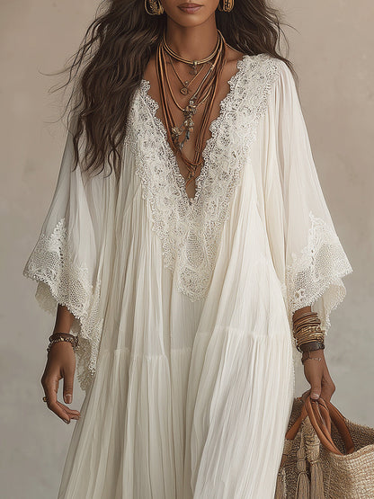 CORALIE | ROBE LONGUE EN CHIFFON IVOIRE ET DENTELLE