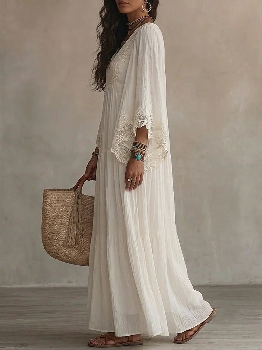 CORALIE | ROBE LONGUE EN CHIFFON IVOIRE ET DENTELLE