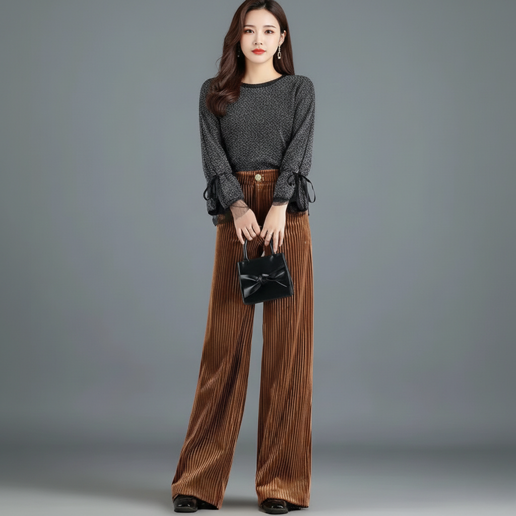 SOPHIE | PANTALON EN VELOURS TRICOTÉ TAILLE HAUTE POUR FEMME