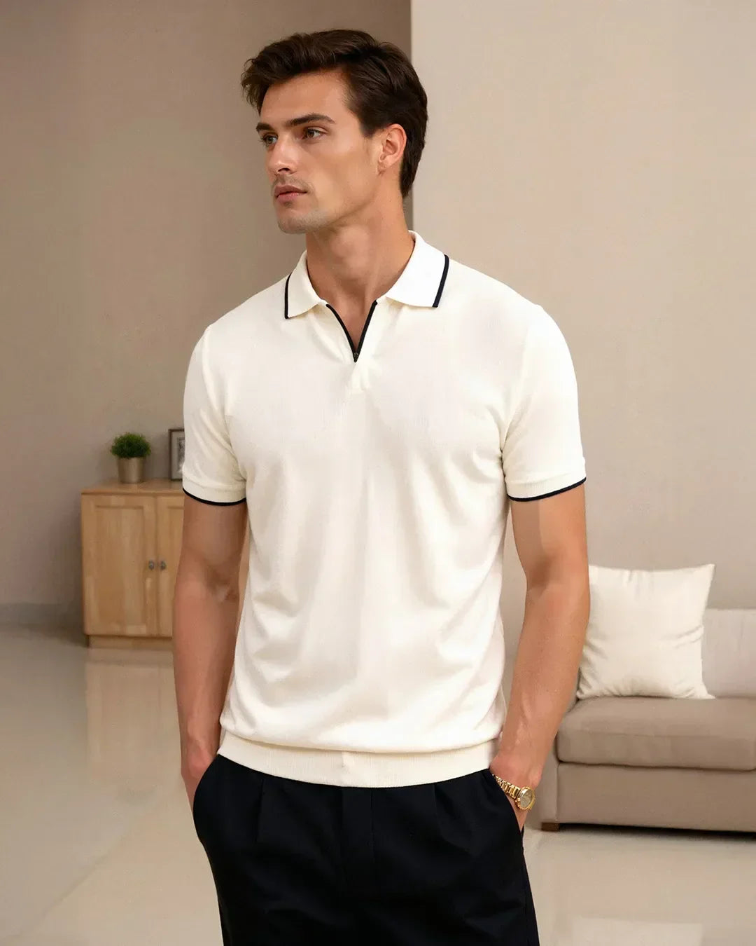 DENIS | POLO SUR MESURE EN PIQUÉ AVEC DÉTAILS CONTRASTANTS